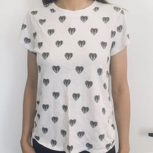 MAJE White Cropped Baby Tee Shirt with Hearts, Cotton